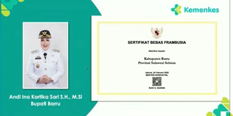 Kabupaten Barru Raih Pengakuan dan Terima Sertifikat Bebas Frambusia dari Kementerian Kesehatan Republik Infonesia