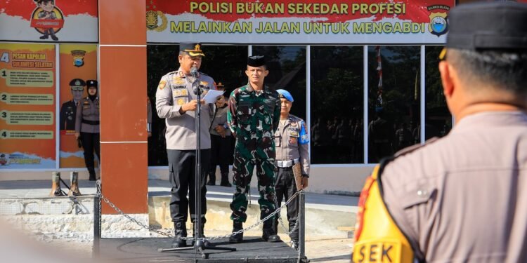 Apel Kesiapan Penuh Polres Barru Dalam Mengawal Rencana Aksi Unjuk Rasa Yang di Pimpin Lansung Kapolres Barru