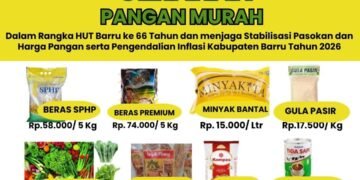 Dinas Pangan PTHBUN Barru Gelar Gerakan Pangan Murah di Alun-alun Colliq Pujie