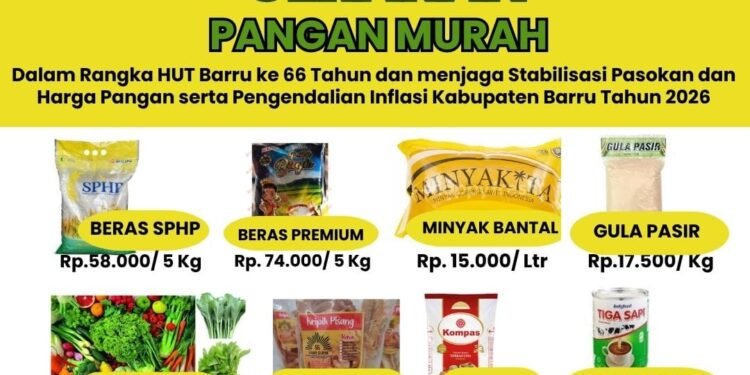 Dinas Pangan PTHBUN Barru Gelar Gerakan Pangan Murah di Alun-alun Colliq Pujie