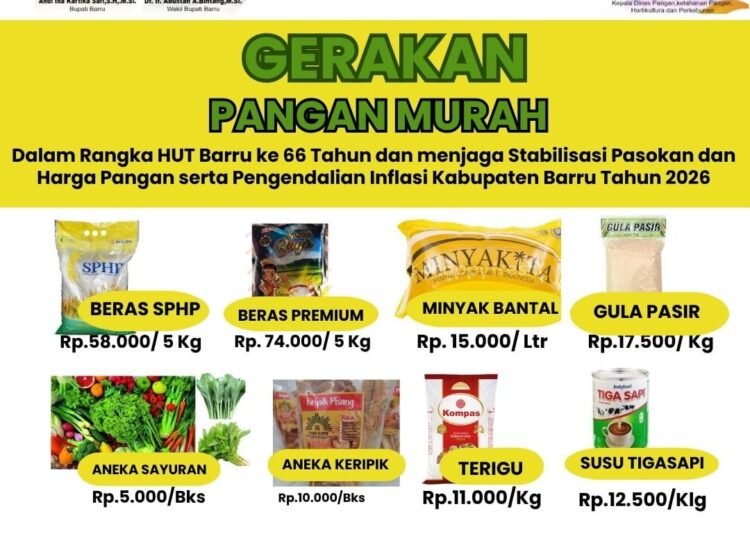 Dinas Pangan PTHBUN Barru Gelar Gerakan Pangan Murah di Alun-alun Colliq Pujie